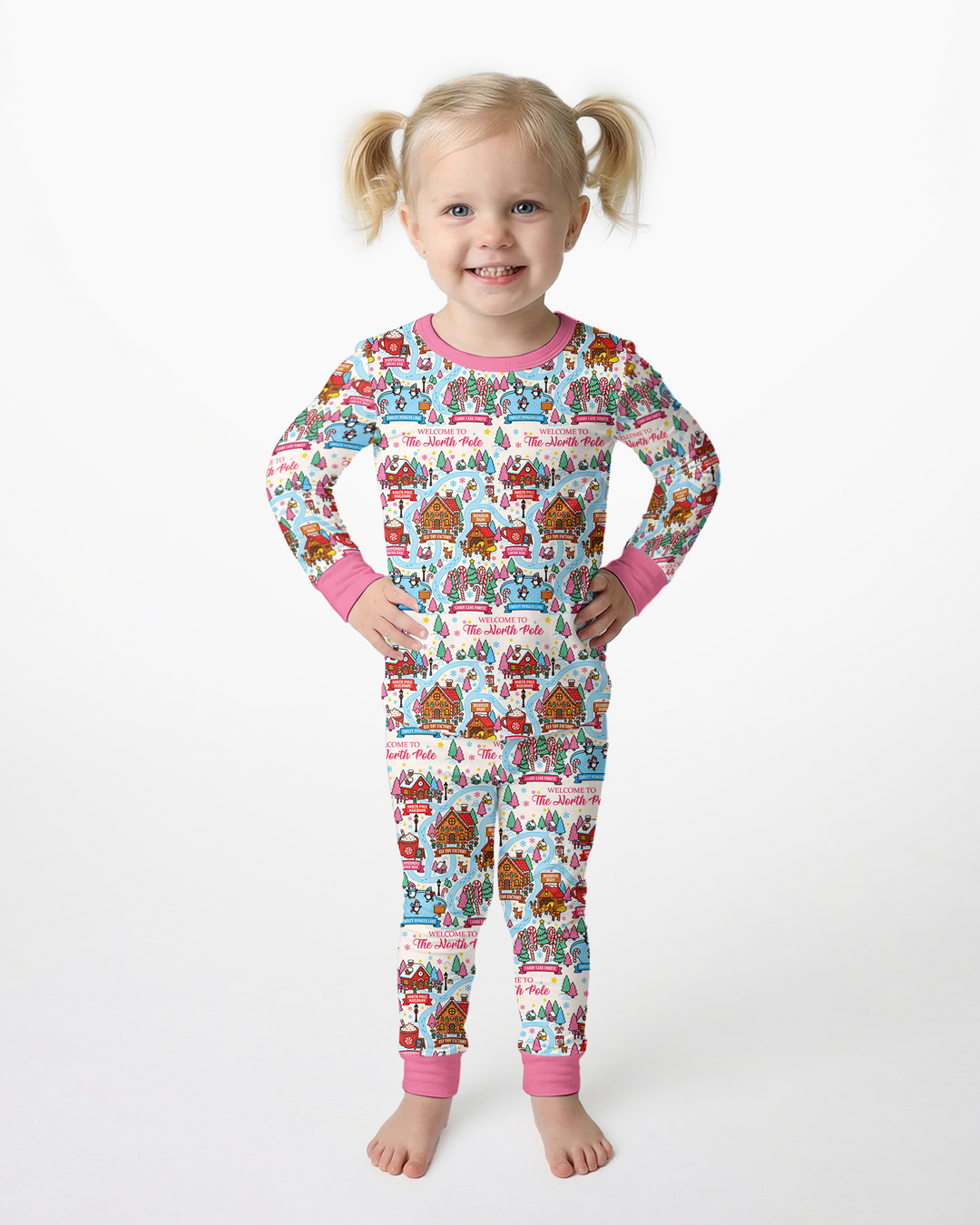 Pink North Pole Adventure Bamboo Two Piece Long Sleeve Pajama Set