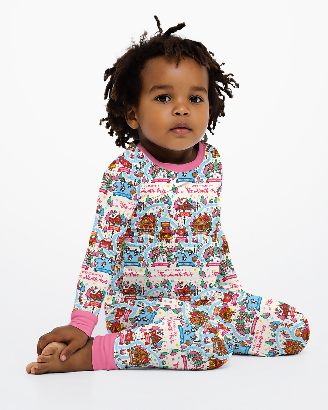 Pink North Pole Adventure Bamboo Two Piece Long Sleeve Pajama Set