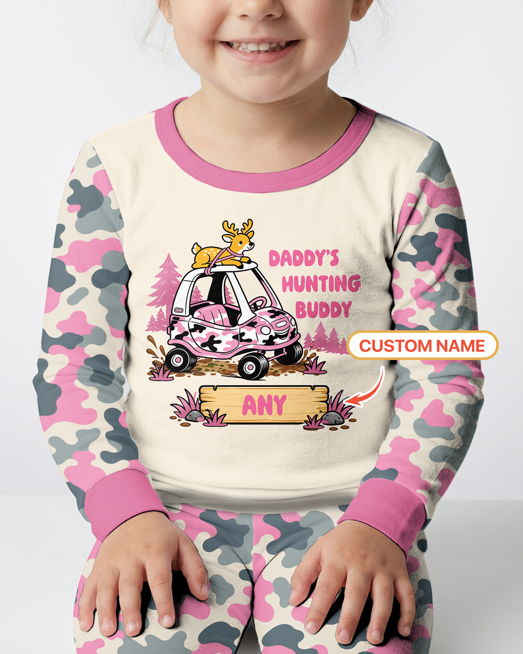 Custom Name Daddy's Hunting Buddy Bamboo Two Piece Long Sleeve Pajama Set