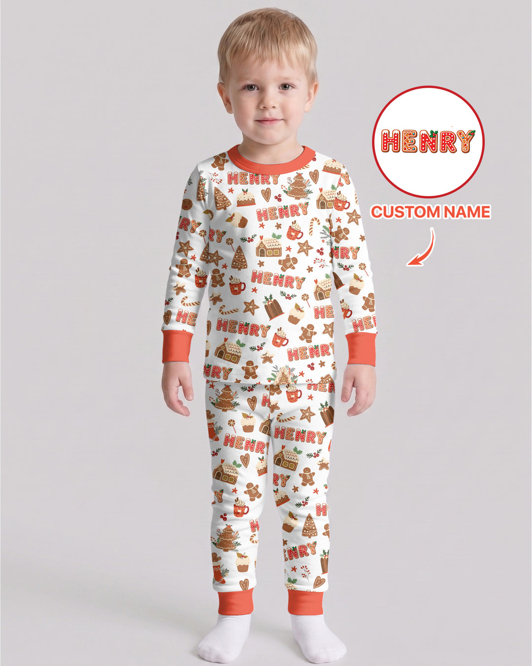 Personalized Gingerbread Christmas Bamboo Two Piece Long Sleeve Pajama Set