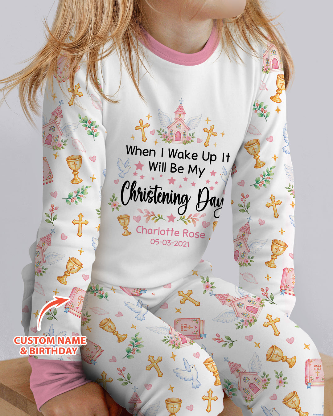 Personalized When I Wake Up It Will Be My Christening Day Bamboo Two Piece Long Sleeve Pajama Set