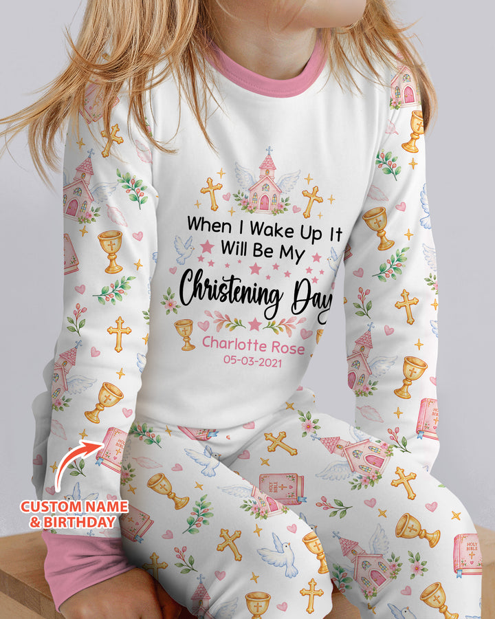 Personalized When I Wake Up It Will Be My Christening Day Bamboo Two Piece Long Sleeve Pajama Set