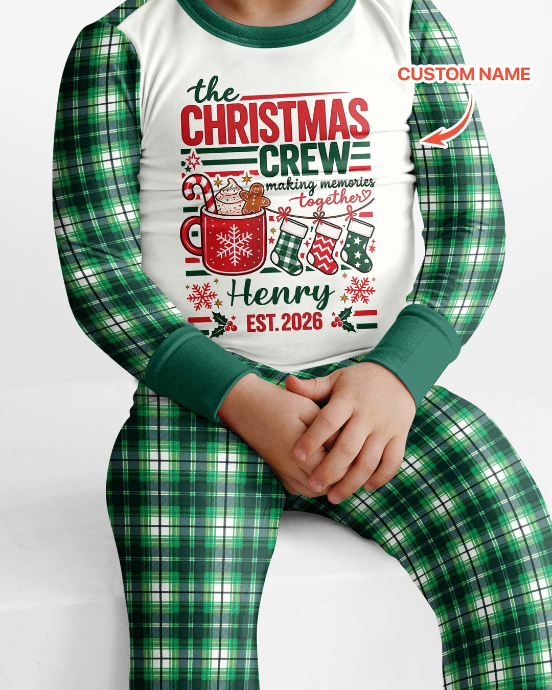 The Christmas Crew Custom Name Bamboo Two Piece Long Sleeve Pajama Set