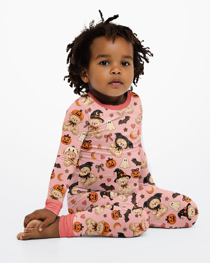 Cozy Coquette Teddy Bear Halloween Bamboo Two Piece Long Sleeve Pajama Set