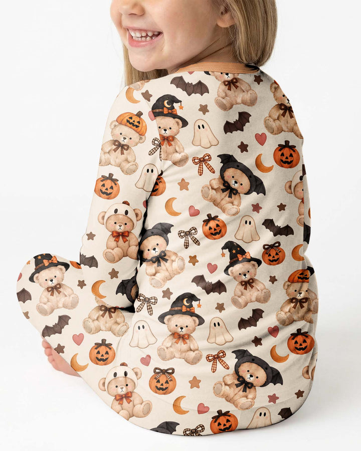 Cozy Coquette Teddy Bear Halloween Bamboo Two Piece Long Sleeve Pajama Set