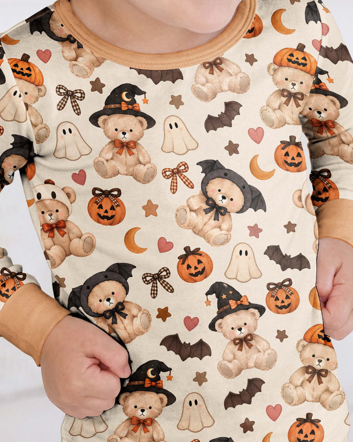 Cozy Coquette Teddy Bear Halloween Bamboo Two Piece Long Sleeve Pajama Set