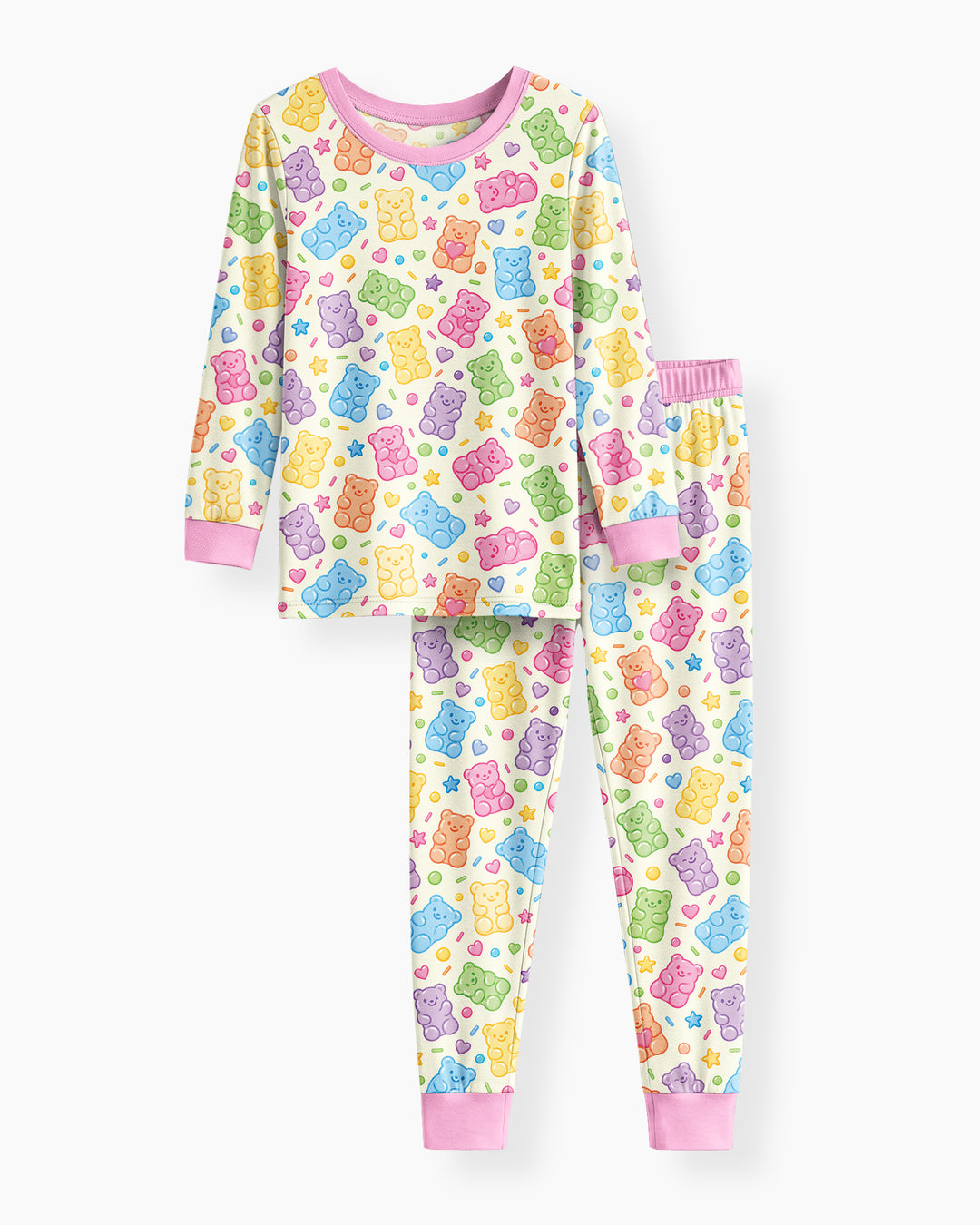 Cute Pastel Colorful Gummy Bears Bamboo Two Piece Long Sleeve Pajama Set