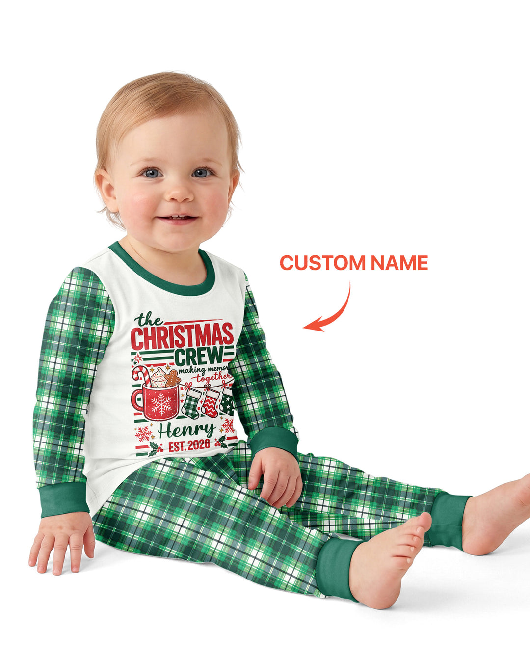 The Christmas Crew Custom Name Bamboo Two Piece Long Sleeve Pajama Set