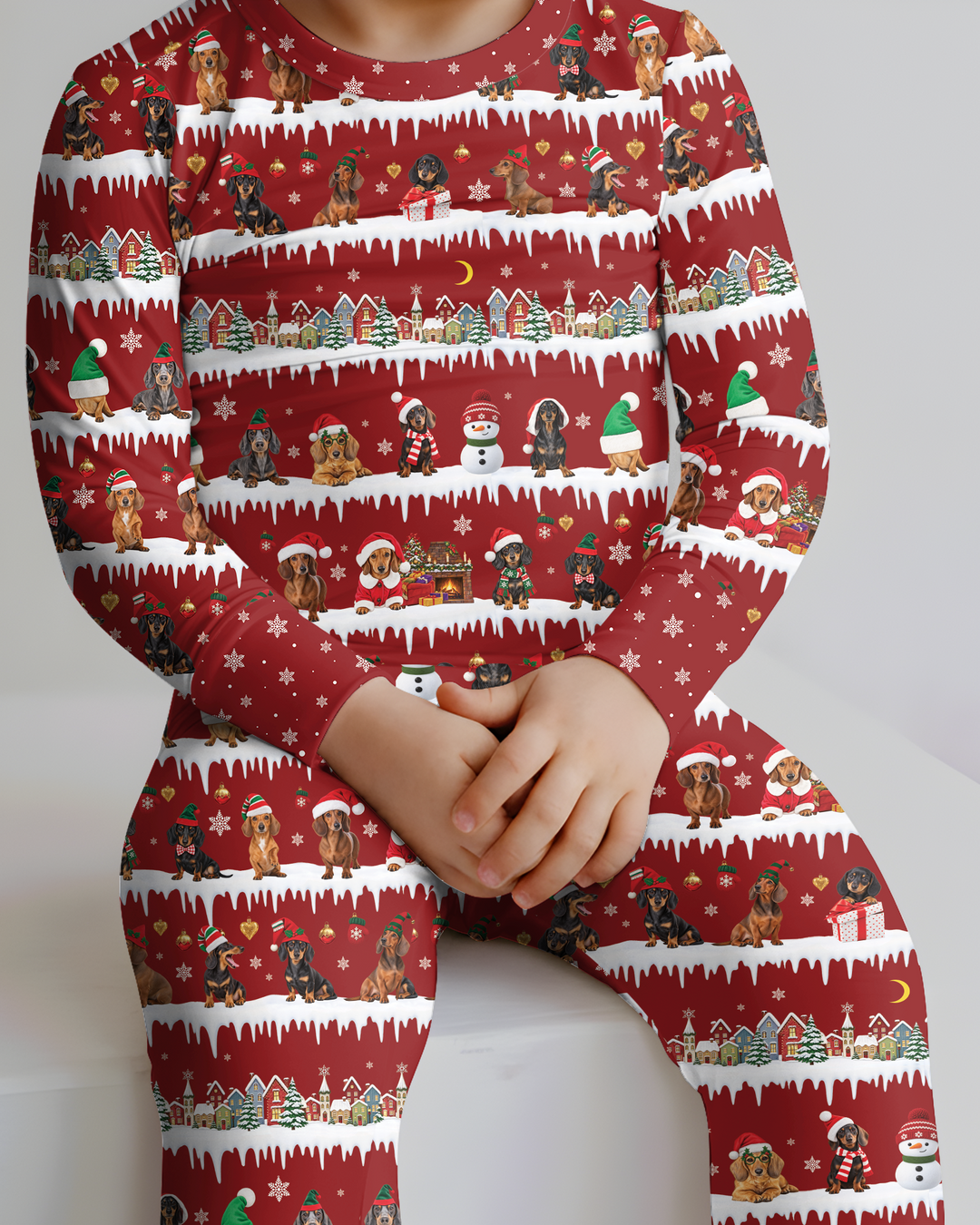 Dachshund Through The Snow Bamboo Two Piece Long Sleeve Pajama Set