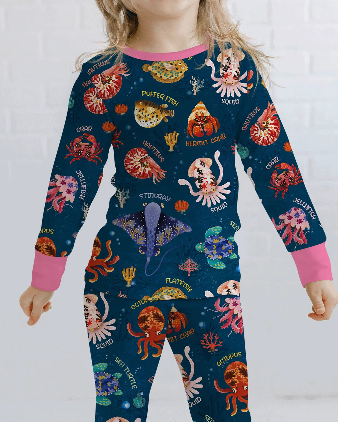 Deep Blue Wonders Bamboo Two Piece Long Sleeve Pajama Set