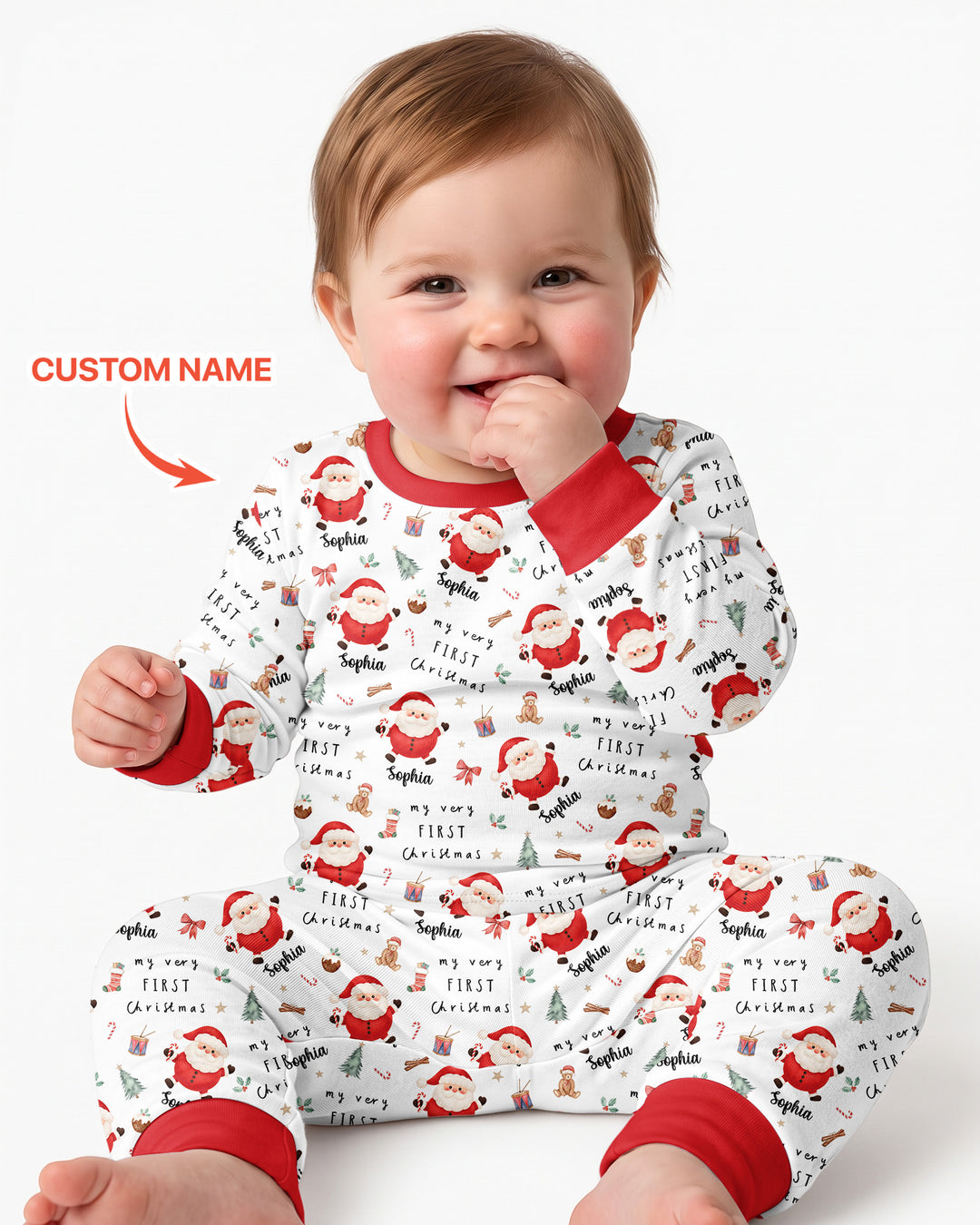 Custom Name My Very First Christmas Santa  Bamboo Two Piece Long Sleeve Pajama Set