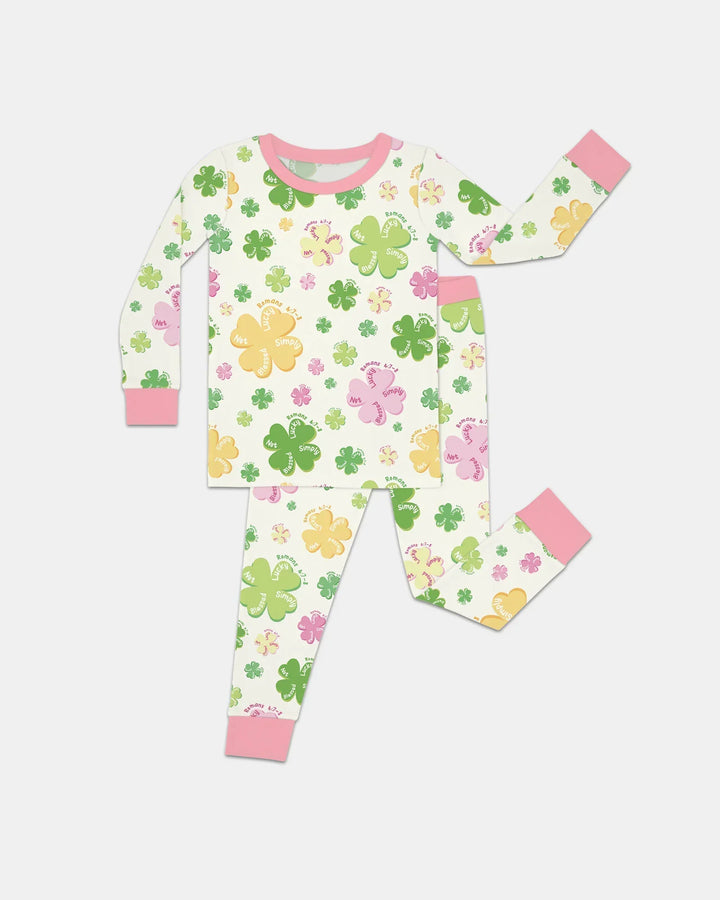 Shamrocks Print St. Patrick's Day Bamboo Two Piece Long Sleeve Pajama Set