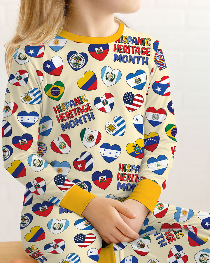 Country Flags Hispanic Heritage Month Bamboo Two Piece Long Sleeve Pajama Set