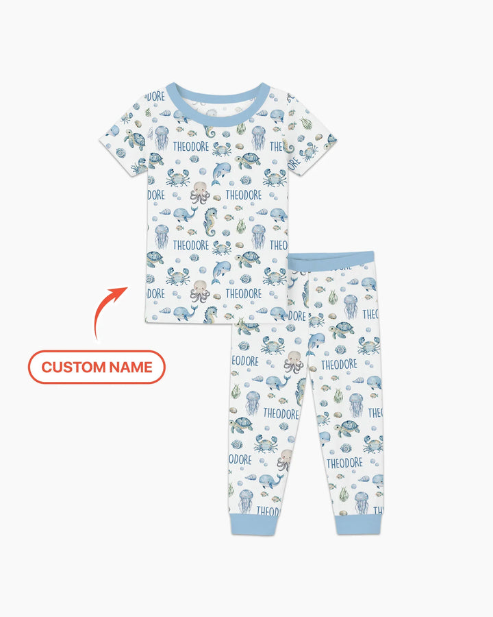Custom Name Ocean Friends Bamboo Two Piece Short Sleeve Pajama Set