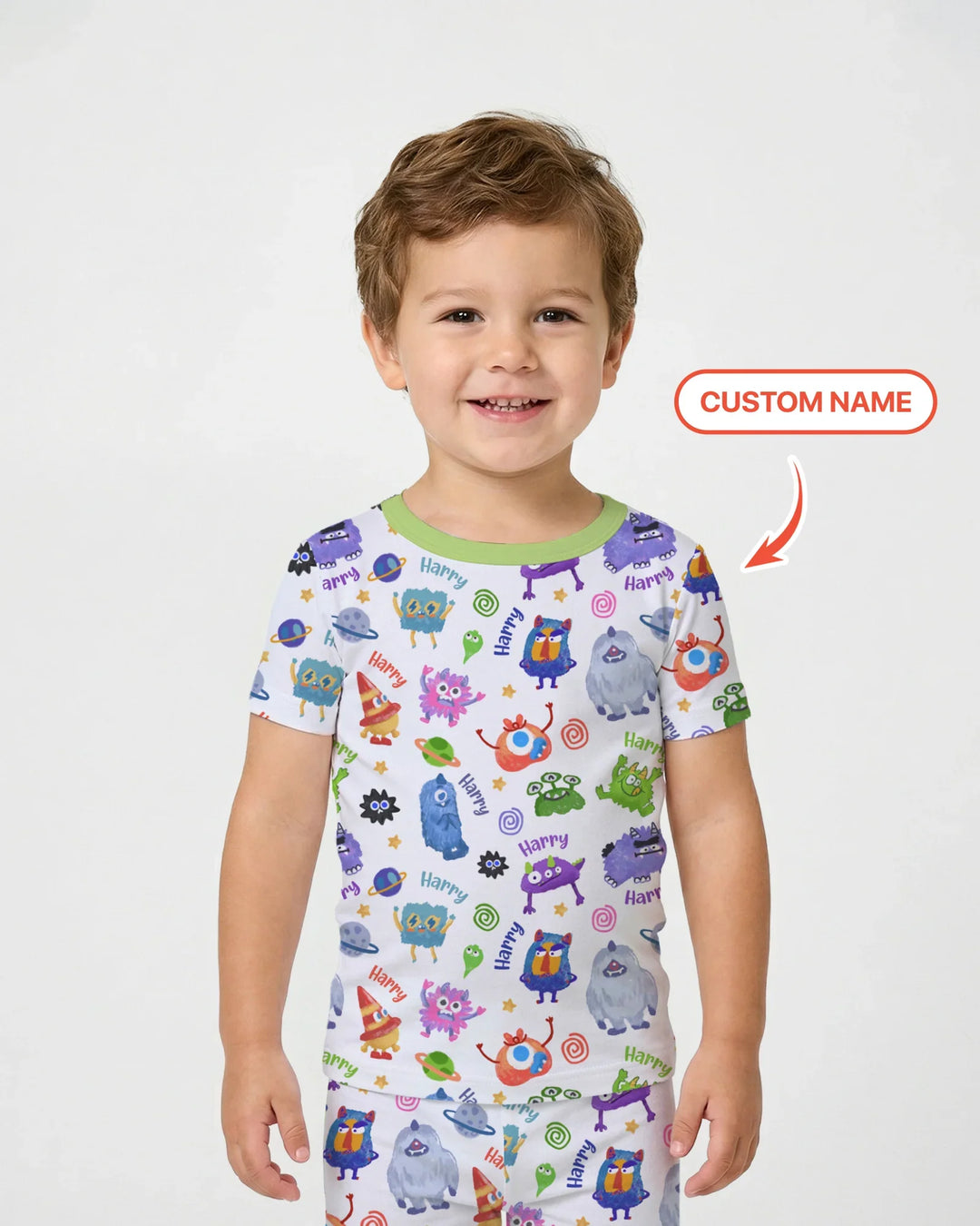 Monster Mash Crew Custom Name Bamboo Two Piece Short Sleeve Pajama Set