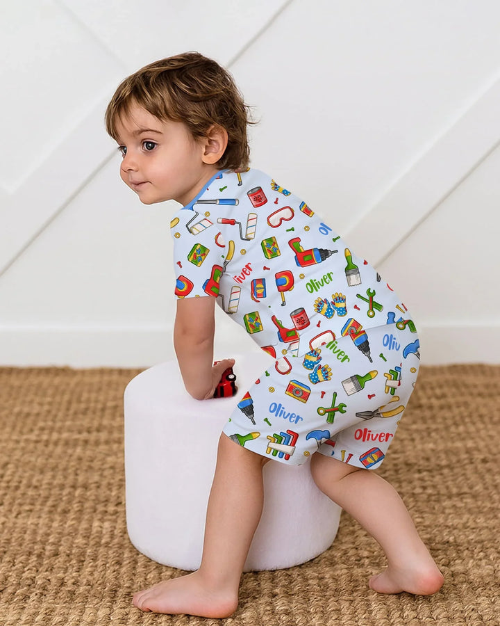 Zweiteiliges Pyjama-Set mit kurzen Ärmeln und Shorts im Sommer-Design