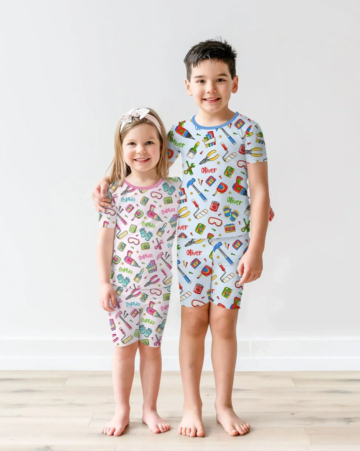 Zweiteiliges Pyjama-Set mit kurzen Ärmeln und Shorts im Sommer-Design