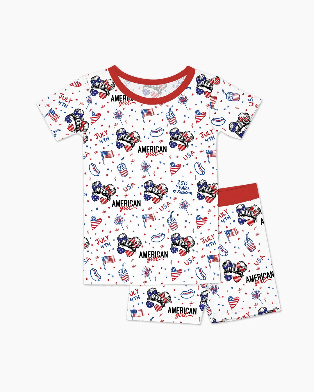 Doodle American Flag Glasses Family Matching Bamboo Two Piece Short Sleeve Shorts Pajama Set