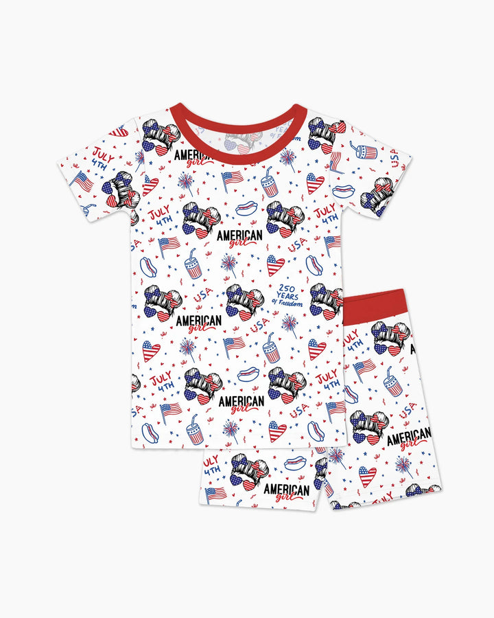Doodle American Flag Glasses Family Matching Bamboo Two Piece Short Sleeve Shorts Pajama Set