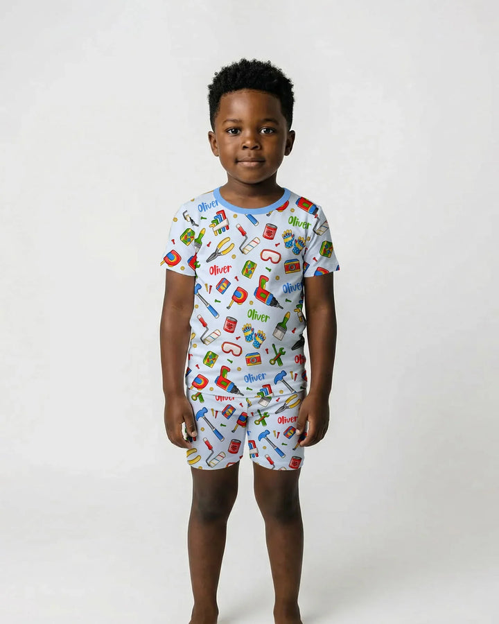 Zweiteiliges Pyjama-Set mit kurzen Ärmeln und Shorts im Sommer-Design
