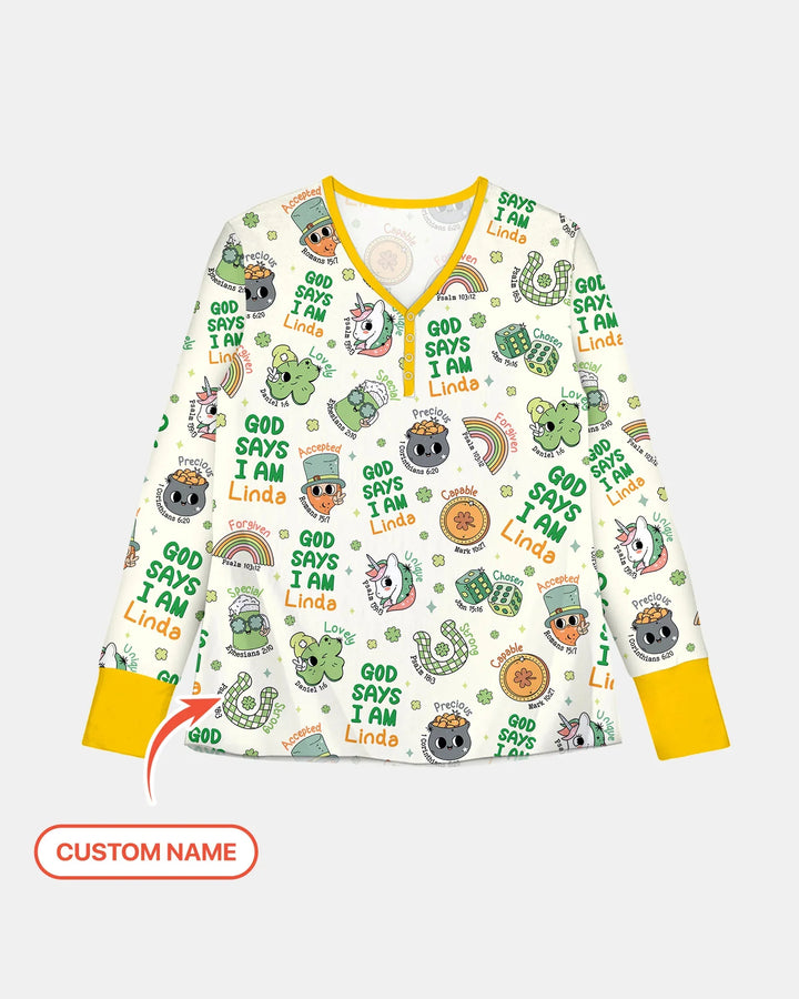 Personalized God Says I Am St. Patrick's Day Family Matching Bamboo Women Pajama Set