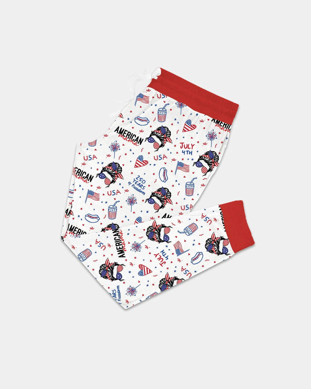 Doodle American Flag Gläser Familie Passender Bambus Damen Schlafanzug-Set
