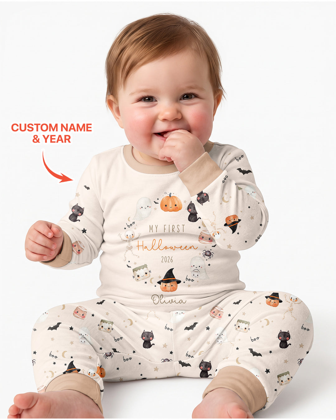 Personalised Baby First Halloween Bamboo Two Piece Long Sleeve Pajama Set