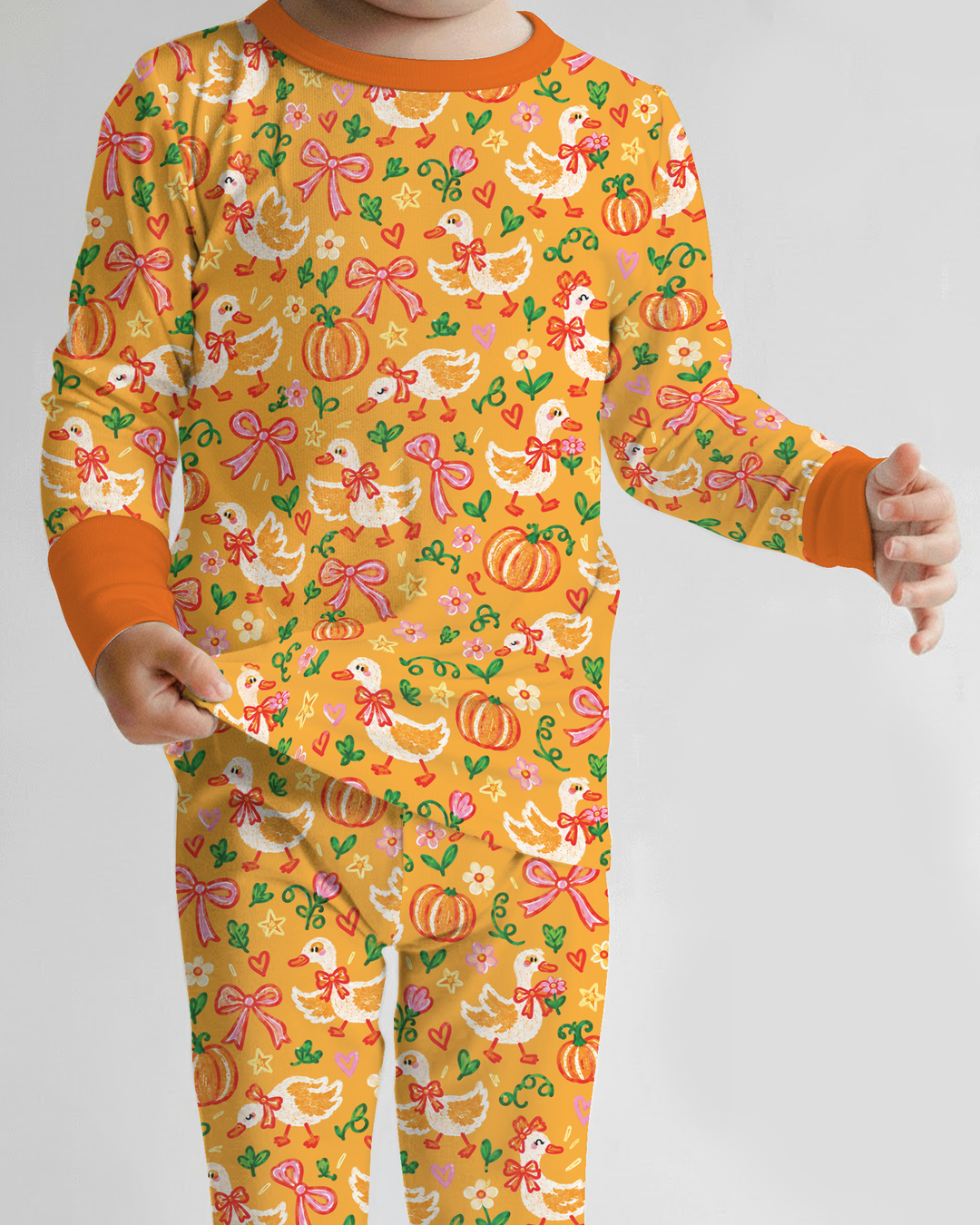 Cute Duck Pumpkin Fall Bamboo Two Piece Long Sleeve Pajama Set