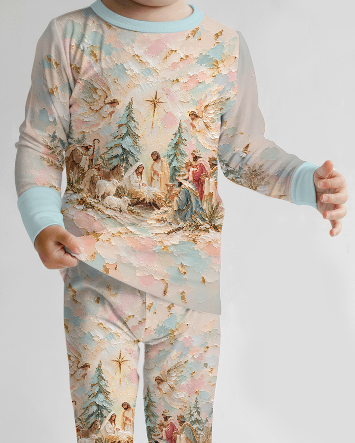 A Starry Holy Night Mommy & Me Matching Bamboo Two Piece Long Sleeve Pajama Set