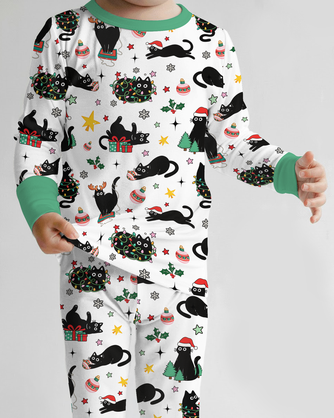 Christmas Black Cats Bamboo Two Piece Long Sleeve Pajama Set