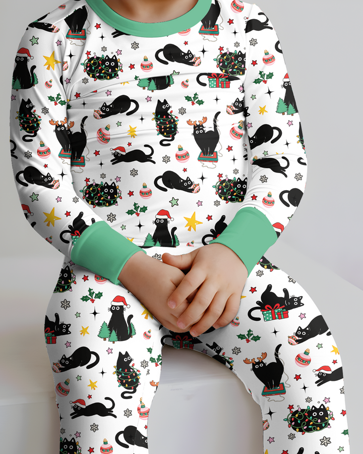 Christmas Black Cats Bamboo Two Piece Long Sleeve Pajama Set