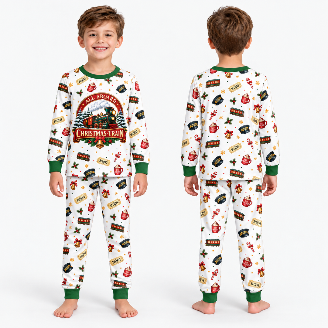 All Aboard Christmas Express Bamboo Two Piece Long Sleeve Pajama Set