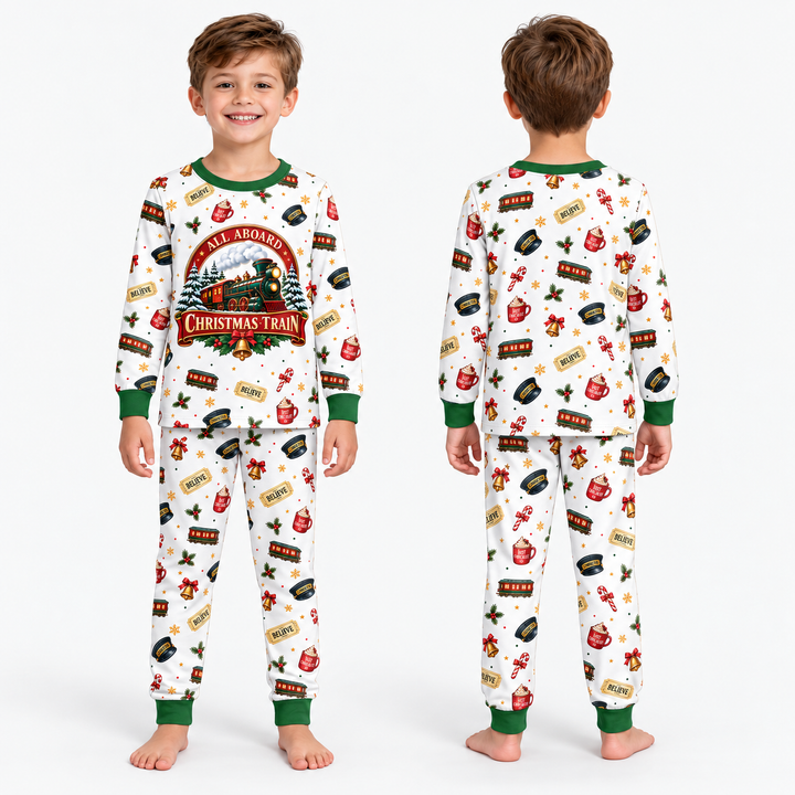All Aboard Christmas Express Bamboo Two Piece Long Sleeve Pajama Set