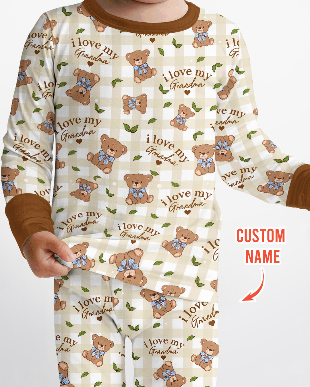 Personalized I Love My Grandma Bamboo Two Piece Long Sleeve Pajama Set