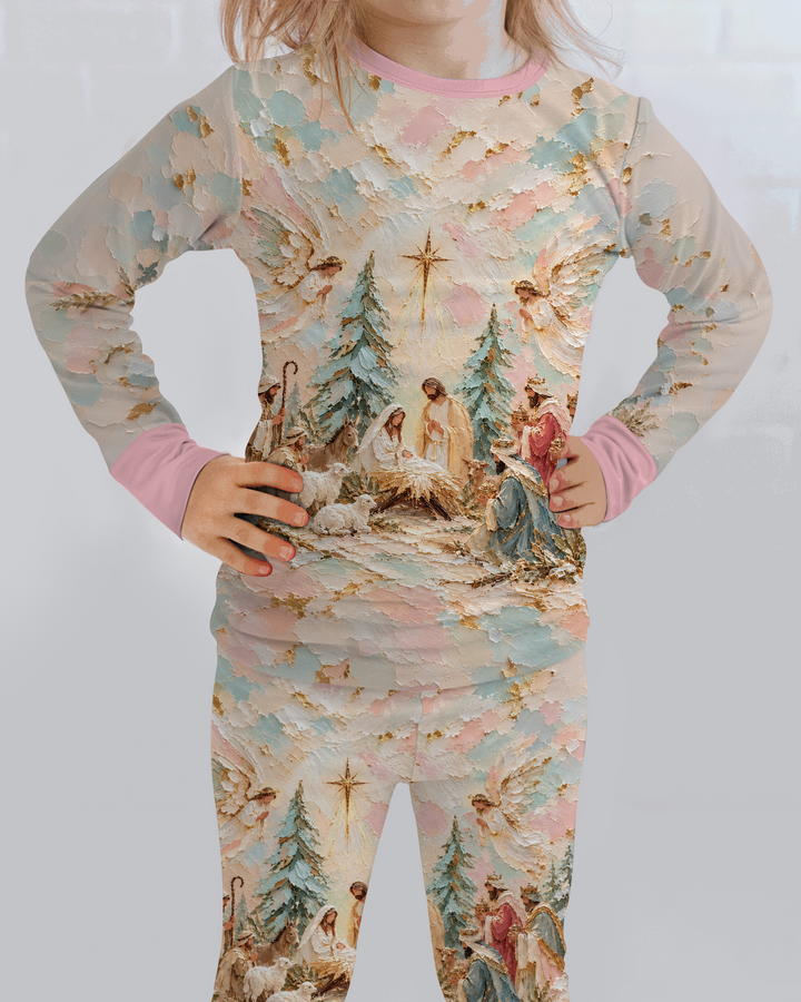 A Starry Holy Night Mommy & Me Matching Bamboo Two Piece Long Sleeve Pajama Set