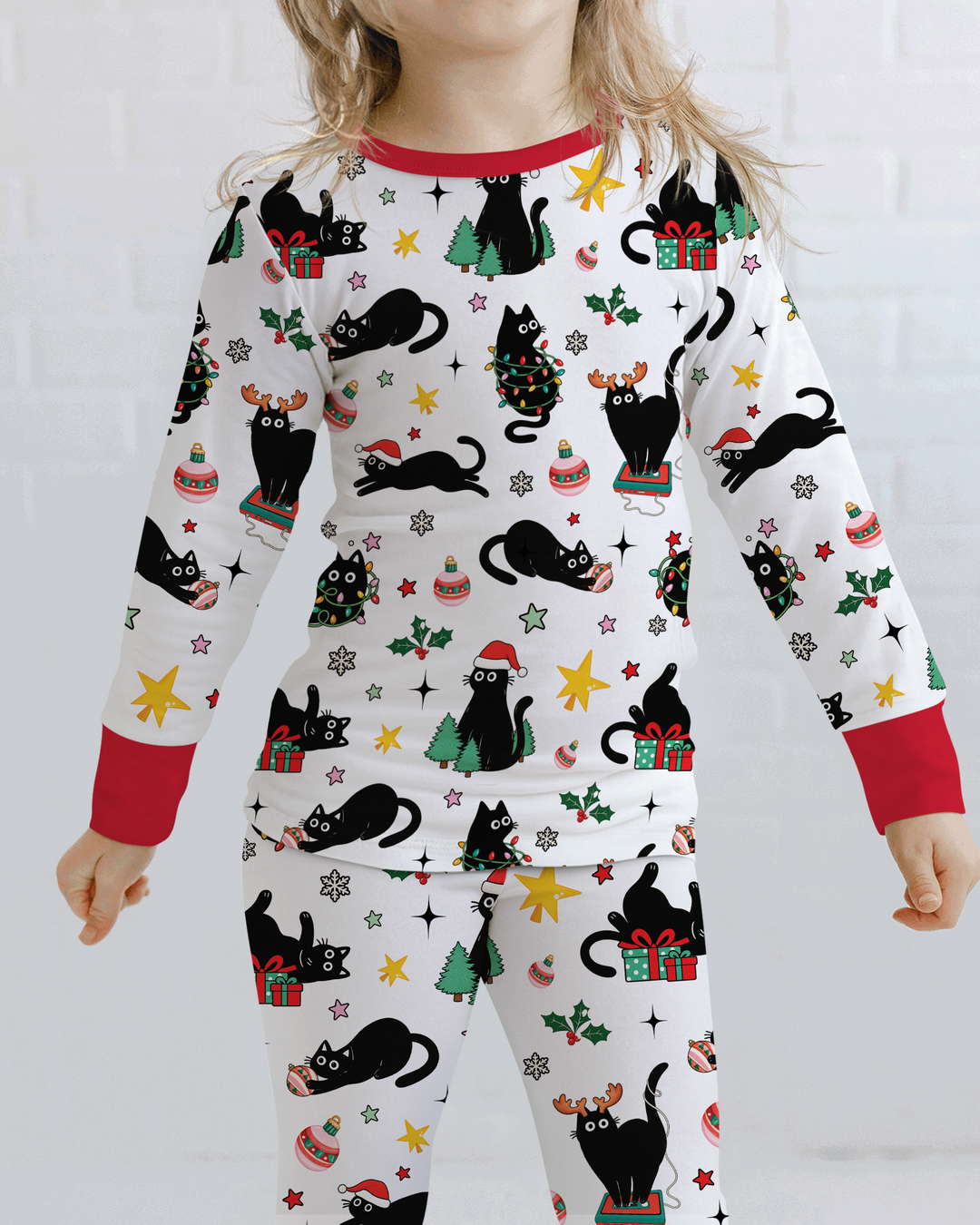 Christmas Black Cats Bamboo Two Piece Long Sleeve Pajama Set