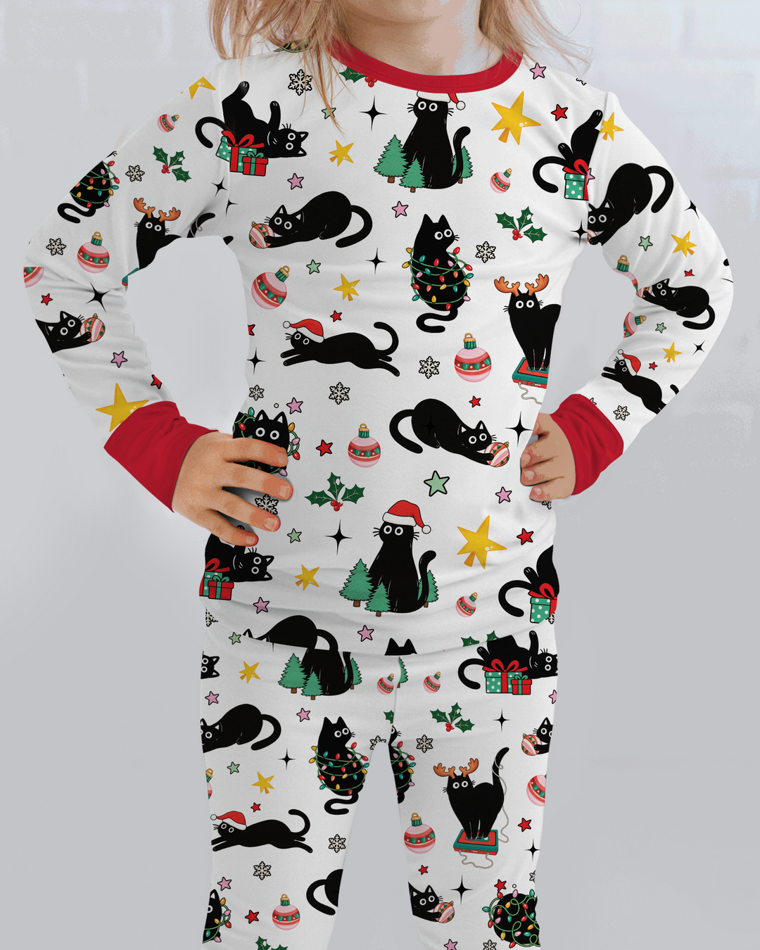 Christmas Black Cats Bamboo Two Piece Long Sleeve Pajama Set