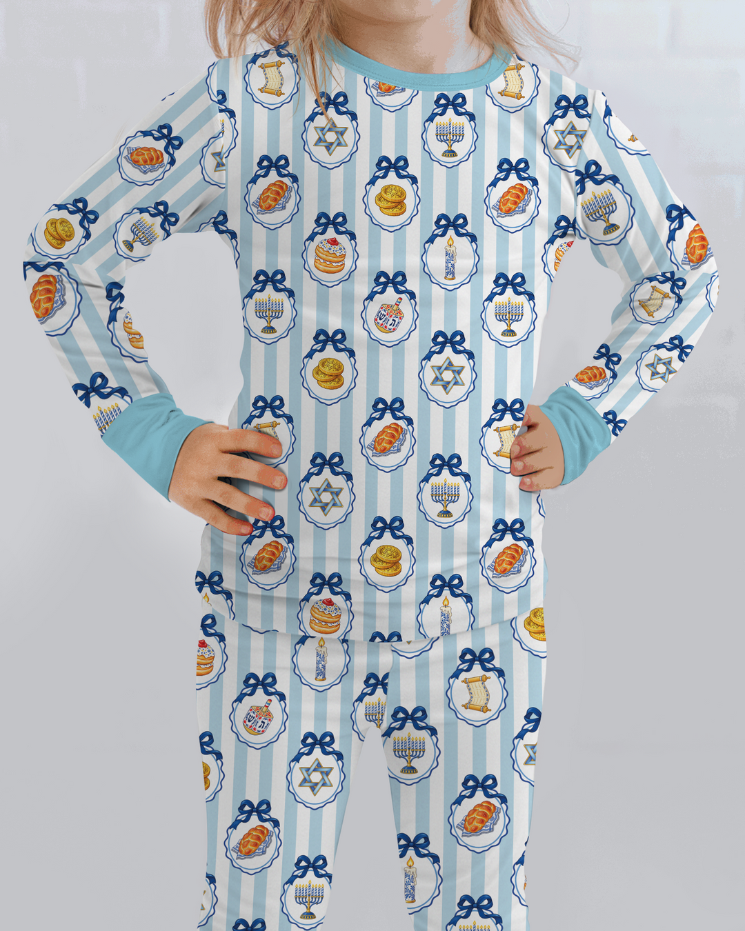 Hanukkah Bows & Blessings Mommy & Me Matching Bamboo Two Piece Long Sleeve Pajama Set