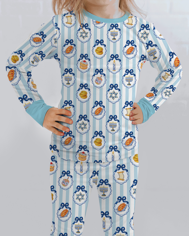 Hanukkah Bows & Blessings Mommy & Me Matching Bamboo Two Piece Long Sleeve Pajama Set