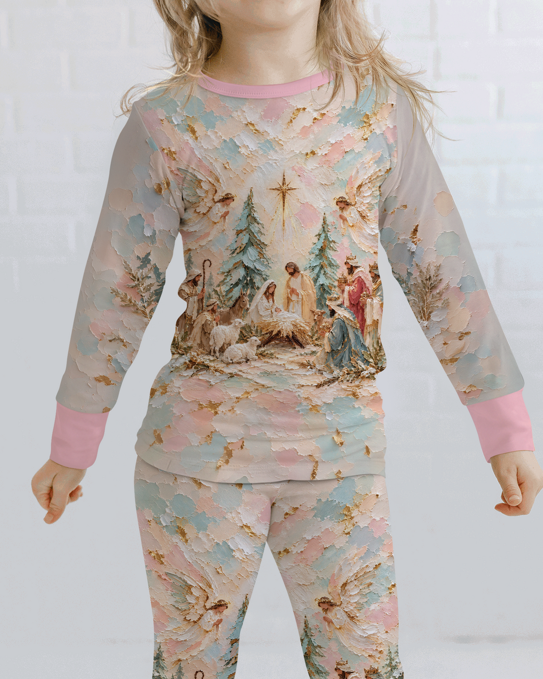 A Starry Holy Night Mommy & Me Matching Bamboo Two Piece Long Sleeve Pajama Set