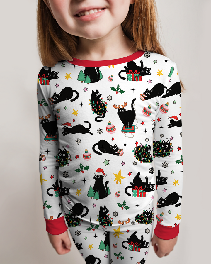 Christmas Black Cats Bamboo Two Piece Long Sleeve Pajama Set