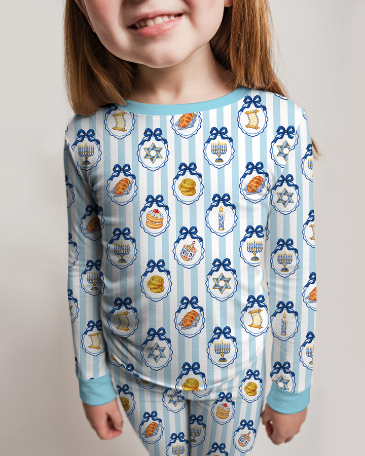 Hanukkah Bows & Blessings Mommy & Me Matching Bamboo Two Piece Long Sleeve Pajama Set