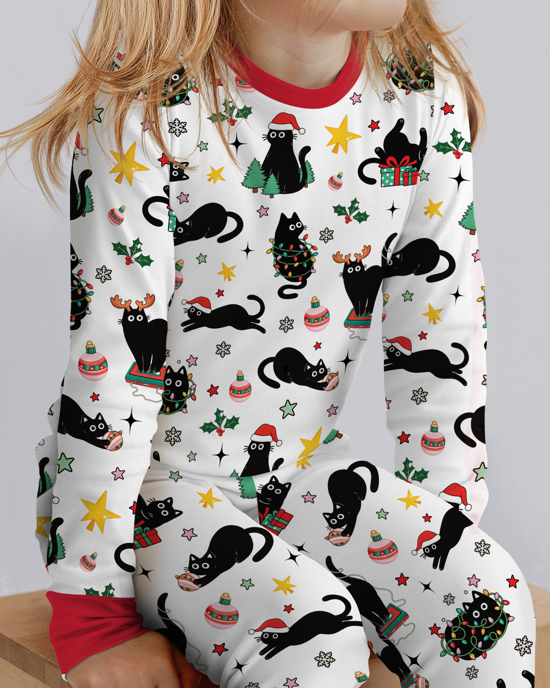 Christmas Black Cats Bamboo Two Piece Long Sleeve Pajama Set