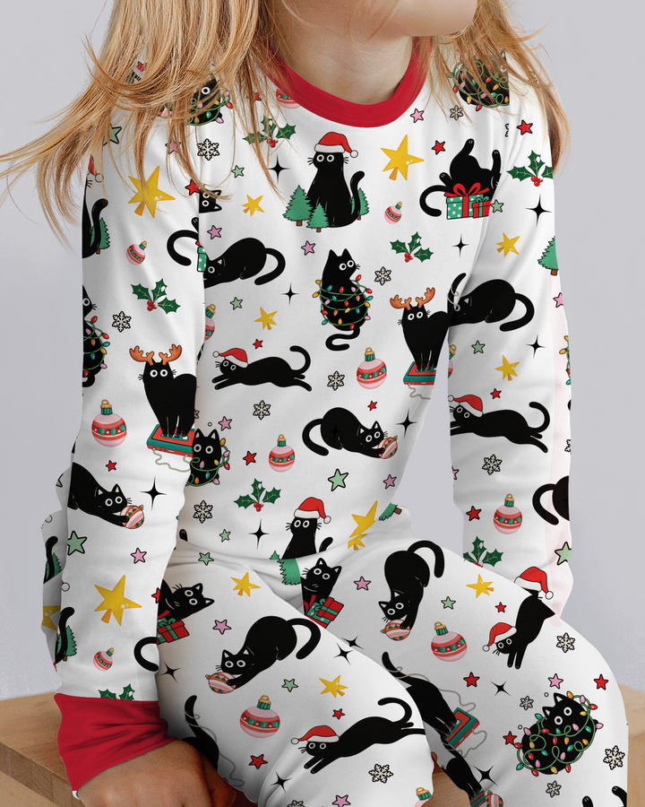 Christmas Black Cats Bamboo Two Piece Long Sleeve Pajama Set