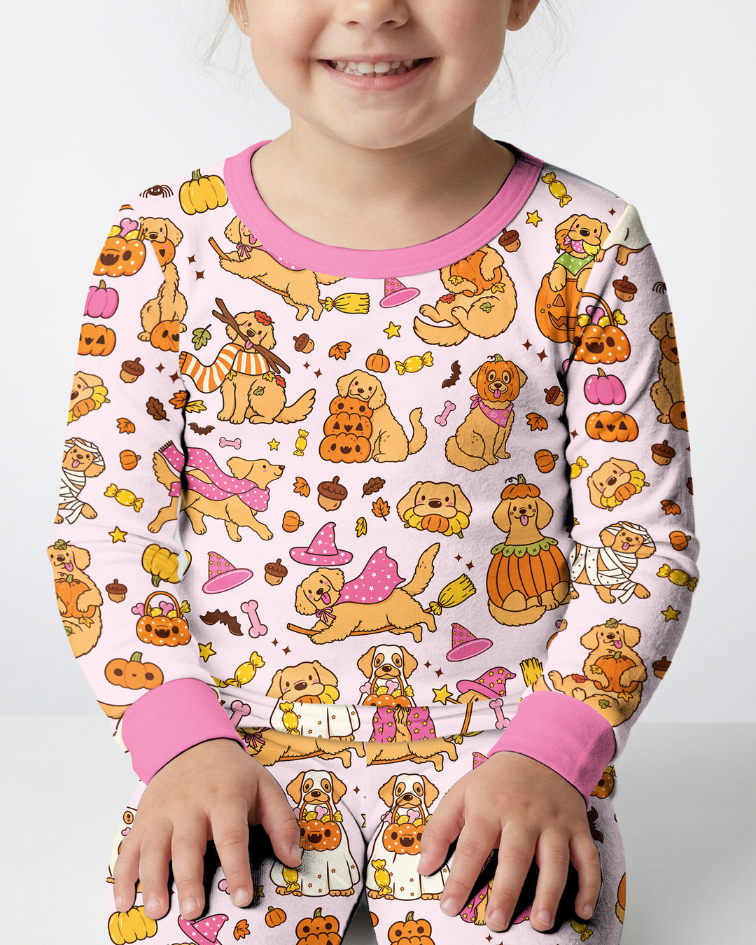 Spooky Golden Pups Bamboo Two Piece Long Sleeve Pajama Set