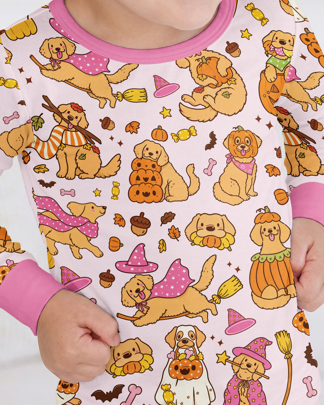 Spooky Golden Pups Bamboo Two Piece Long Sleeve Pajama Set