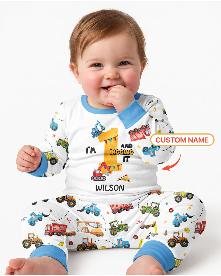 I'm Digging It Birthday - Personalized Name & Age Bamboo Two Piece Long Sleeve Pajama Set