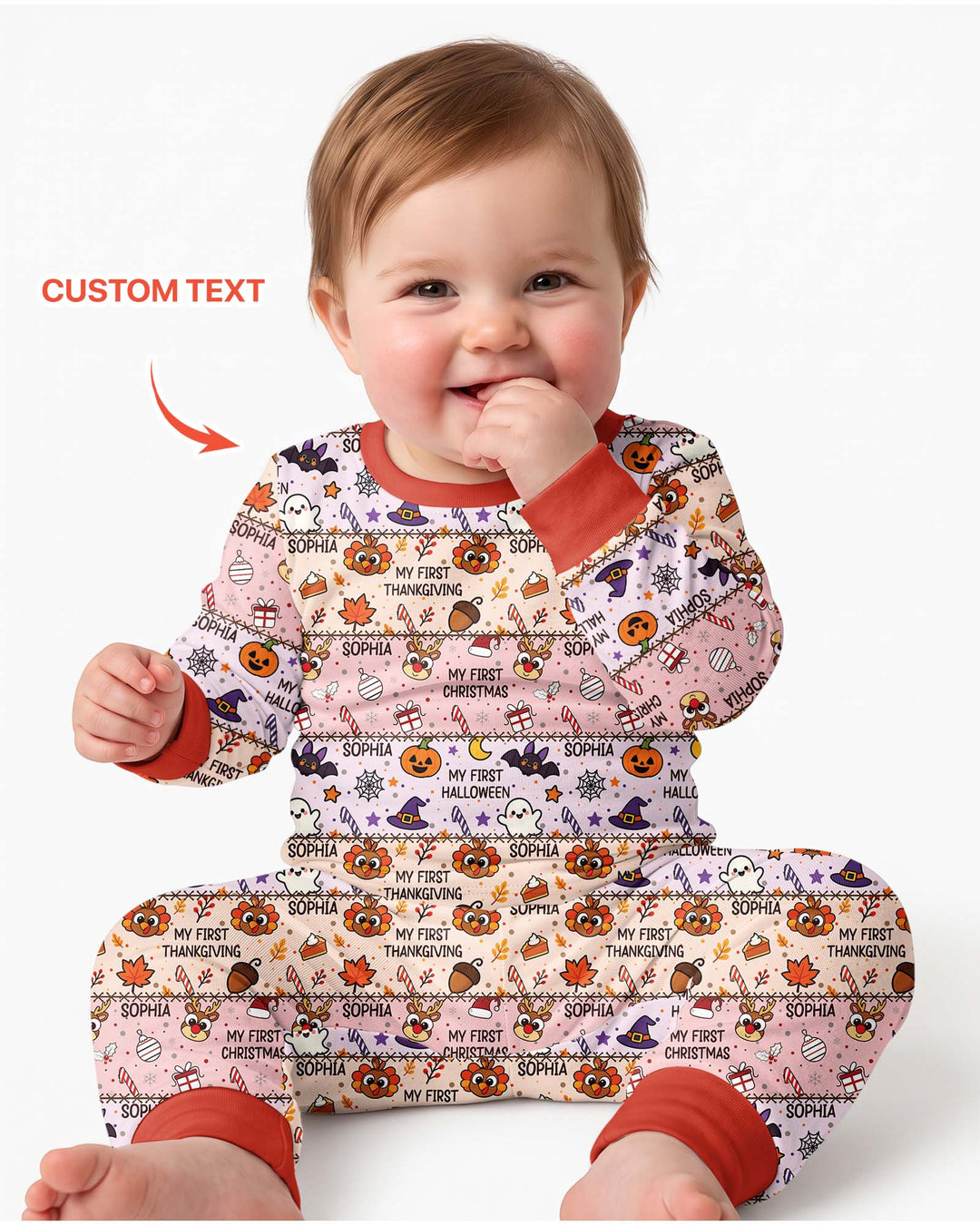 Custom Name My First Hallothanksmas Bamboo Two Piece Long Sleeve Pajama Set
