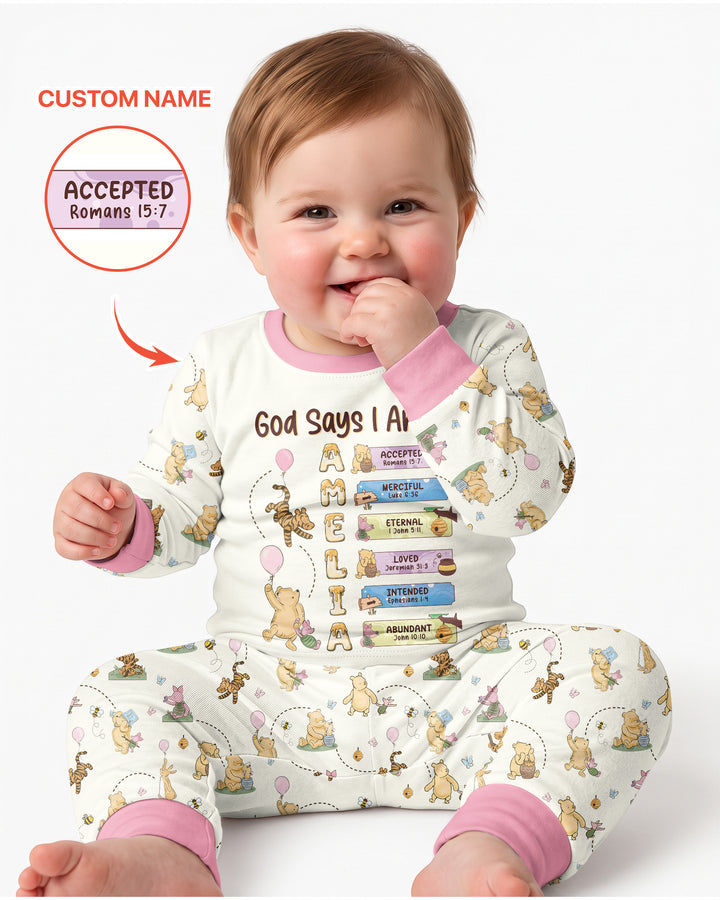 God Says I Am - Blessing Bear Bamboo Two Piece Long Sleeve Pajama Set