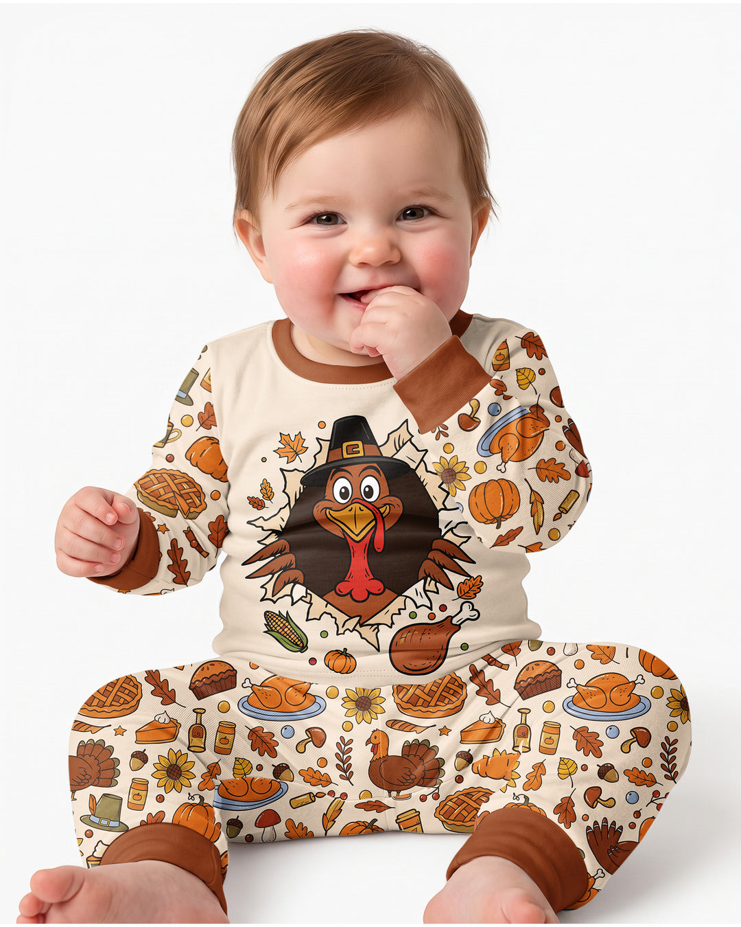 Funny Turkey on Thanksgiving Bamboo Two Piece Long Sleeve Pajama Set